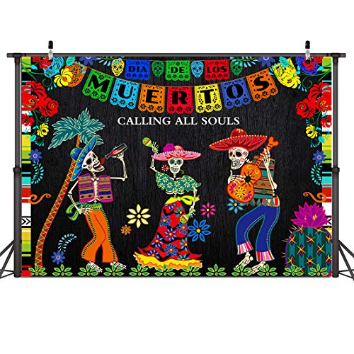 1,8 x 1,2 m Hintergrund für mexikanische Fiesta Sugar Skull Fotografie Hintergrund Dia DE Los Muertos Dress Up Geburtstag Party Supplies Mexican