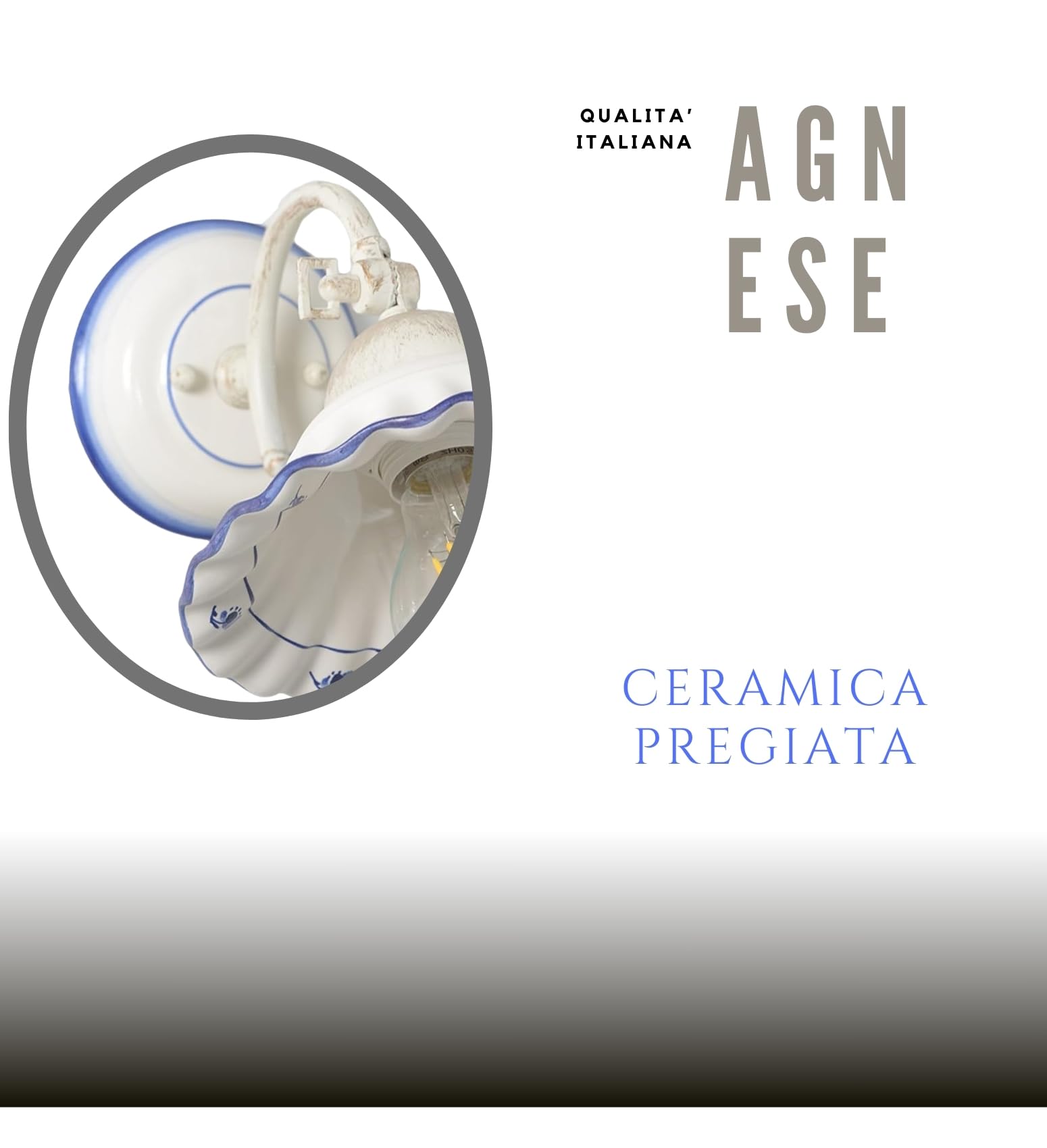 VANNI LAMPADARI - Applique da Parete Interno Agnese - Lampada da Parete con Braccio Orientabile in Ceramica Decorata a Mano - Applique Camera da Letto - Bagno - Cucina – Soggiorno, Blu