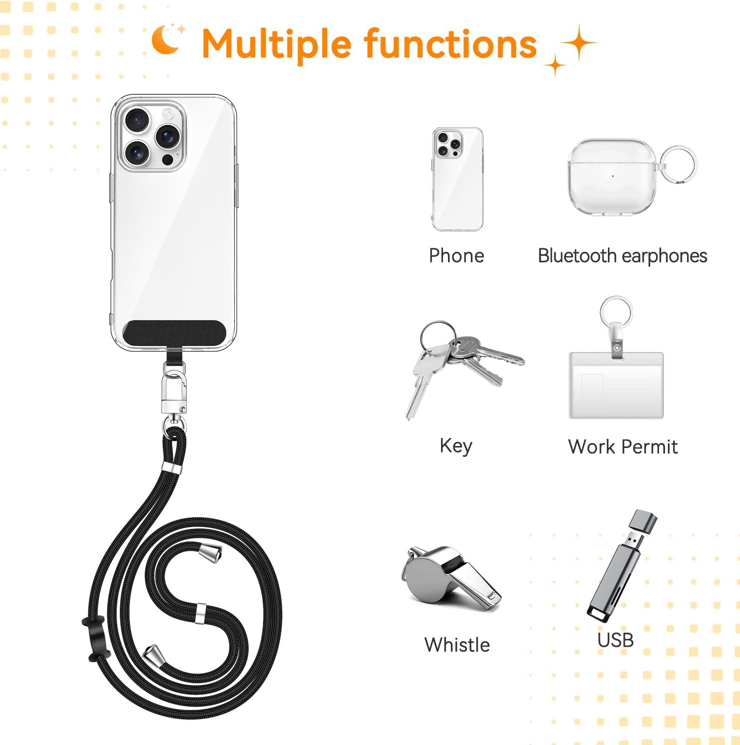 ivoler Cordon para Movil Universal, Cuerda para Movil Ajustable con 2 Parches Duraderos y Lazo de Cuero Negro, Compatible con Todos Los Teléfonos Inteligentes y la Mayoría de los Funda – Negro 3