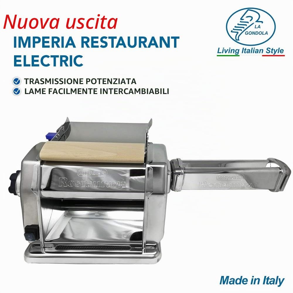 Imperia Bundle Macchina Pasta Elettrica - Professionale in Acciaio, Sfogliatrice Elettrica Robusta ed Affidabile e 2 Stampi Ravioli Tagliapasta in Ottone e Legno Naturale Made in Italy