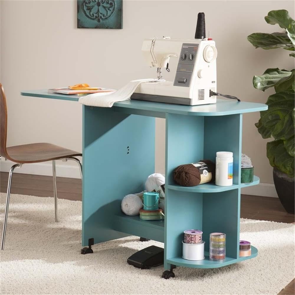 Southern Enterprises SEI Furniture Mobile Sewing and Craft Table in Turquoise
