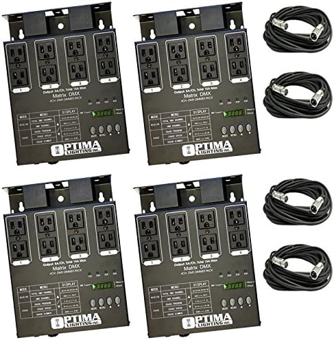 4 x MATRIX DMX 4Ch. Double Output Dimmer Pack System with 4x XLR DMX Cables