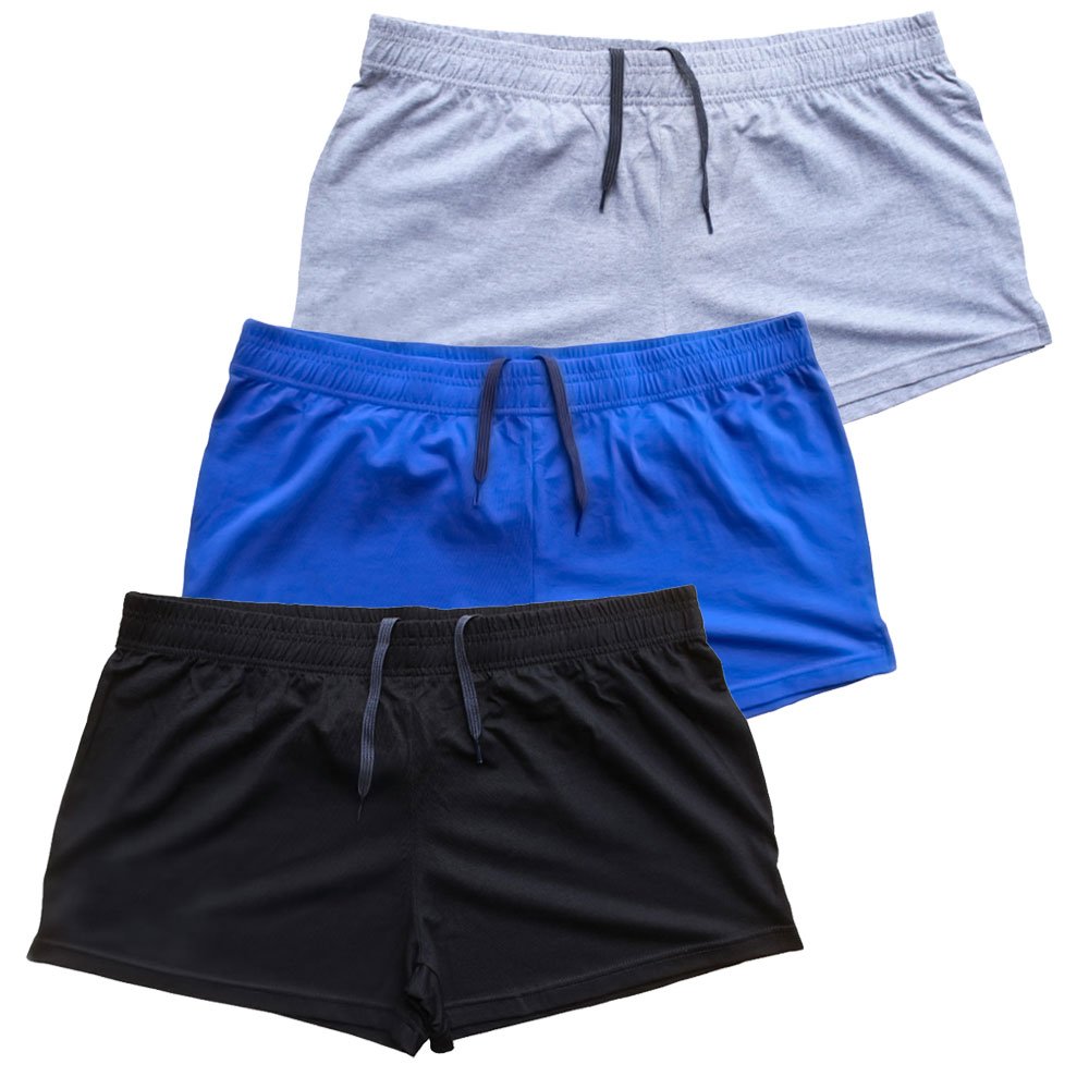 muscle alive Mens Bodybuilding Shorts 3" Inseam Cotton Size M Black Blue and Gray 3 Packs-picture-47