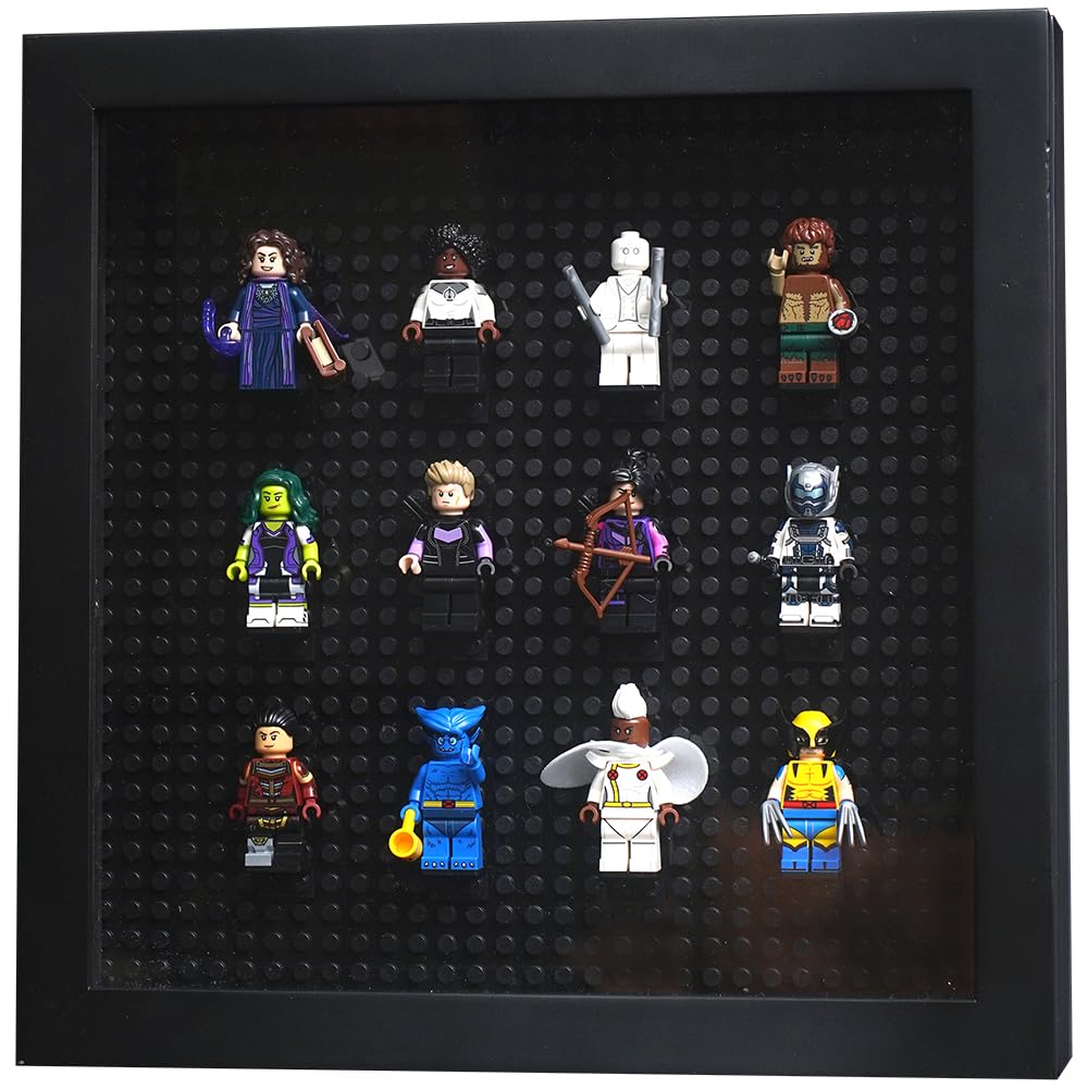 Natural Wooden Minifigure Display Case with Magnet Window - Minifigures Display Case for Collectibles - Figurine Display Wall Mount - Ideal Minifigure Organizer (Natural - White, 10x10)