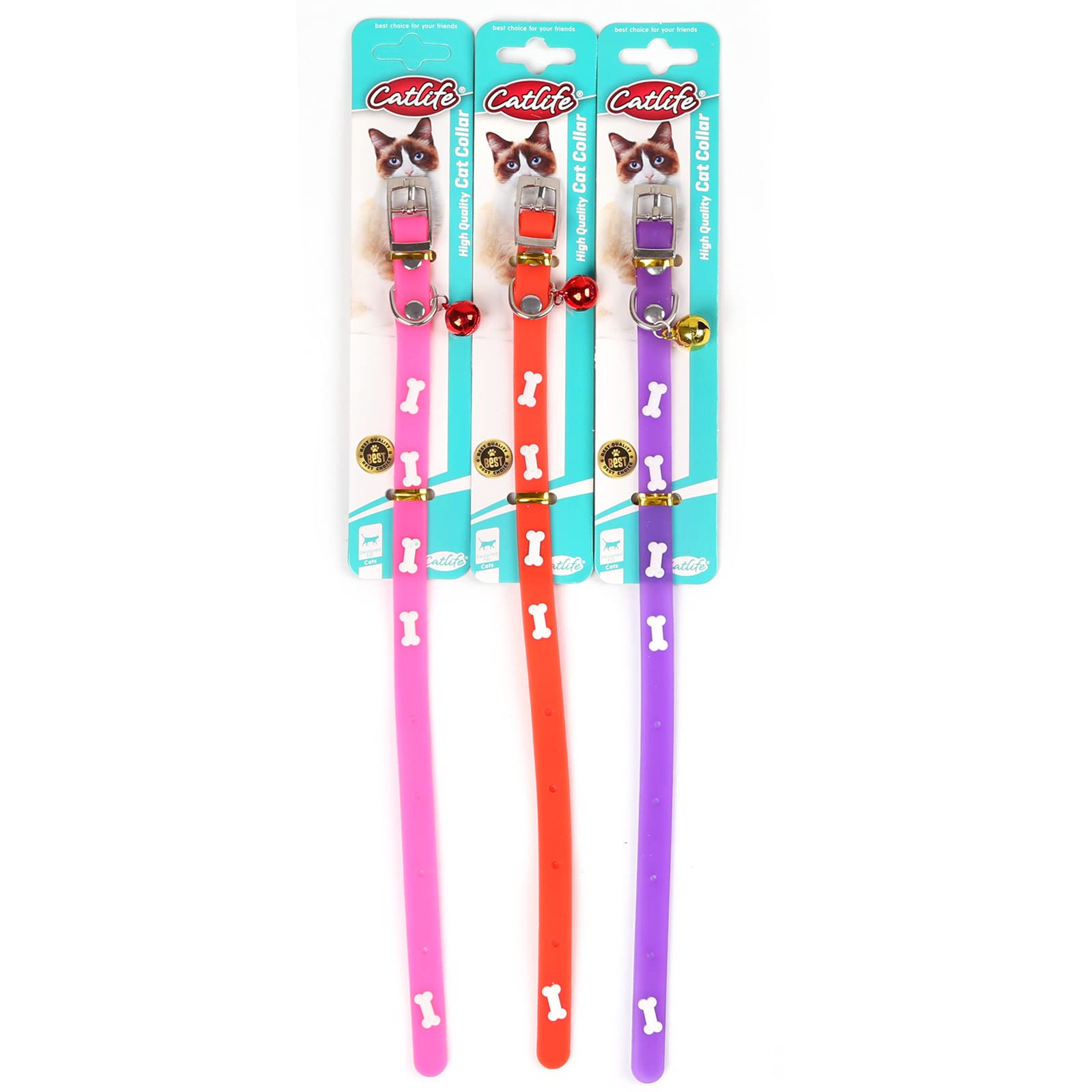 CATLİFE KEMİK DESENLİ SİLİKON BOYUN TASMASI ZİLLİ MİX COLOR