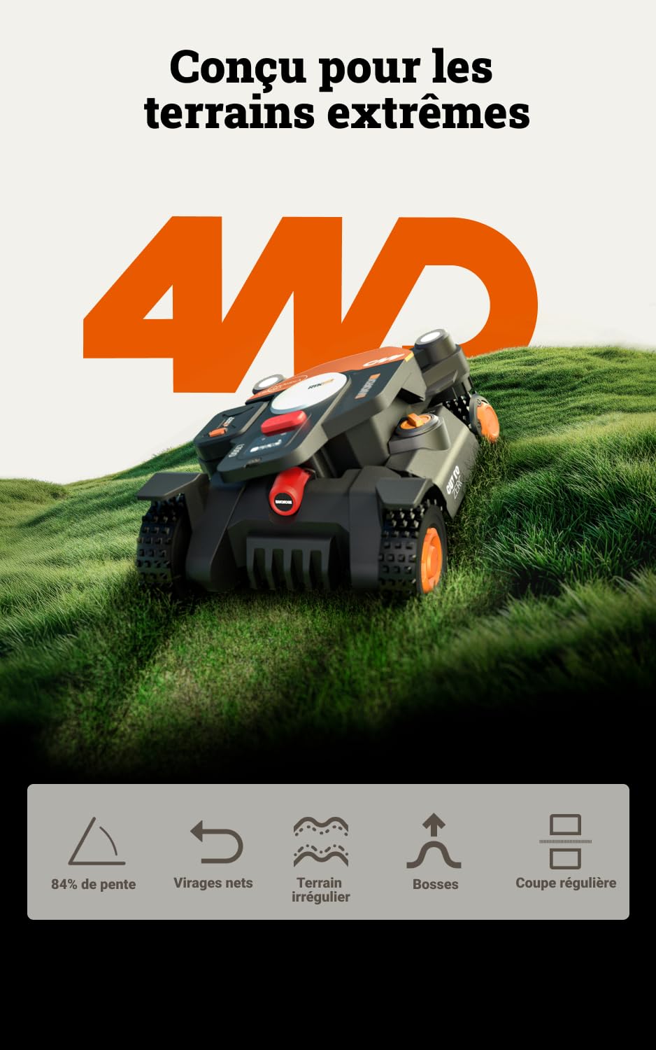 WORX Vision Cloud 4WD Robot Tondeuse WR340E — vue 2