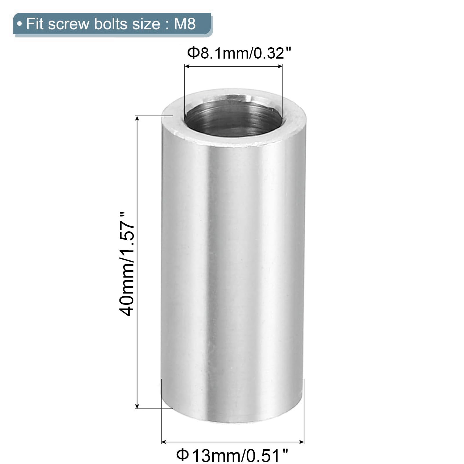 TOP-VIGOR 10Pcs M8 Aluminum Spacer, 8.1mm ID x 13mm OD x 40mm Length Metal Spacer - Image 2