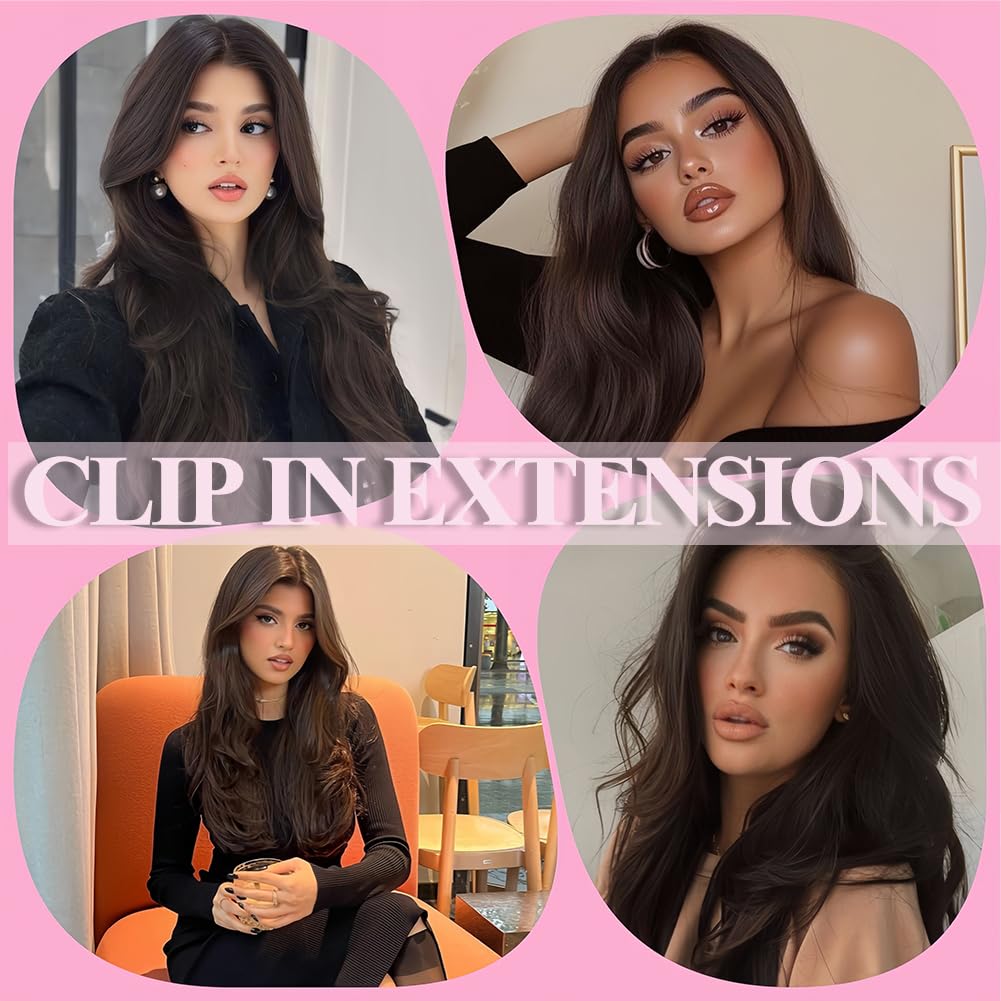 Clip in Hair Extensions Real Human Hair, 22 Inch 7Pcs #2 Dark Brown Human Hair Extensions, 115g Double Weft Clip in Extensions, Seamless Invisible Hair Extensions Straight Human Hair