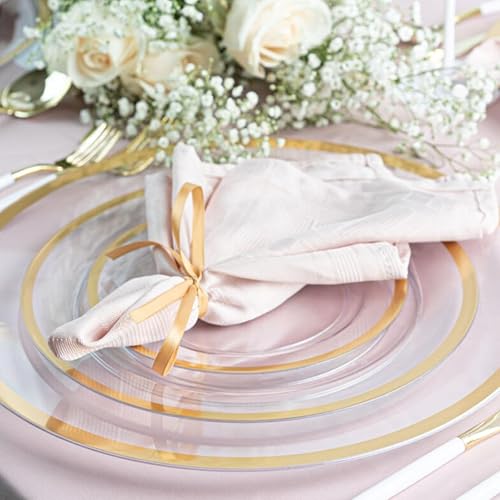 Miniatura 6 de Blue Sky Contrast Collection - Juego de platos combinados transparentes con borde dorado, (7 pulgadas, 16 unidades y 10 pulgadas, 16 unidades)