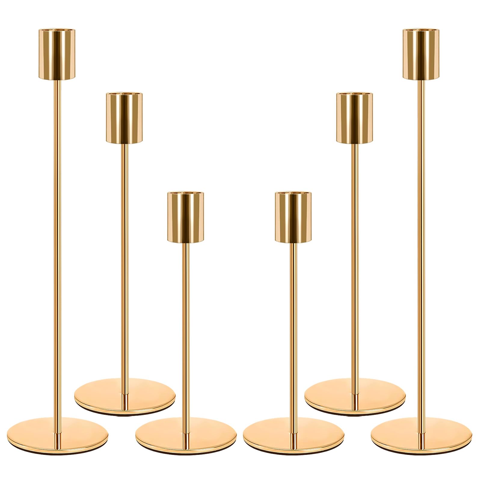 Qintora Candelabro Dorado Juego de 6 Candelabro Decorativos de Velas,Vintage Cónicas Portavelas de Metal Alto,Candelabros para Velas 33/28/22cm,Candelabros de Metal para Navidad Halloween Bodas