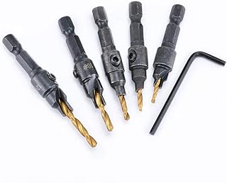 KATUR Countersink Drill Bit Titanium Coated HSS Power Hand Drill Bit Tools Set Screw Hole Size Twist Drill Bit Set with 1/4 Hex Shank Hole Chamfering Woodworking Kit (＃5/#6/#8/#10/#12)