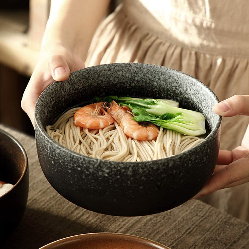 BERTY·PUYI Ciotola di Ramen Giapponese in Ceramica, Set di 2, 40 Once Grandi Ciotole Profonde, Ciotola di Zuppa di Noodle, Ciotola di Noodle Istantanei Creativa, Grande Ciotola di Noodle di Manzo-B