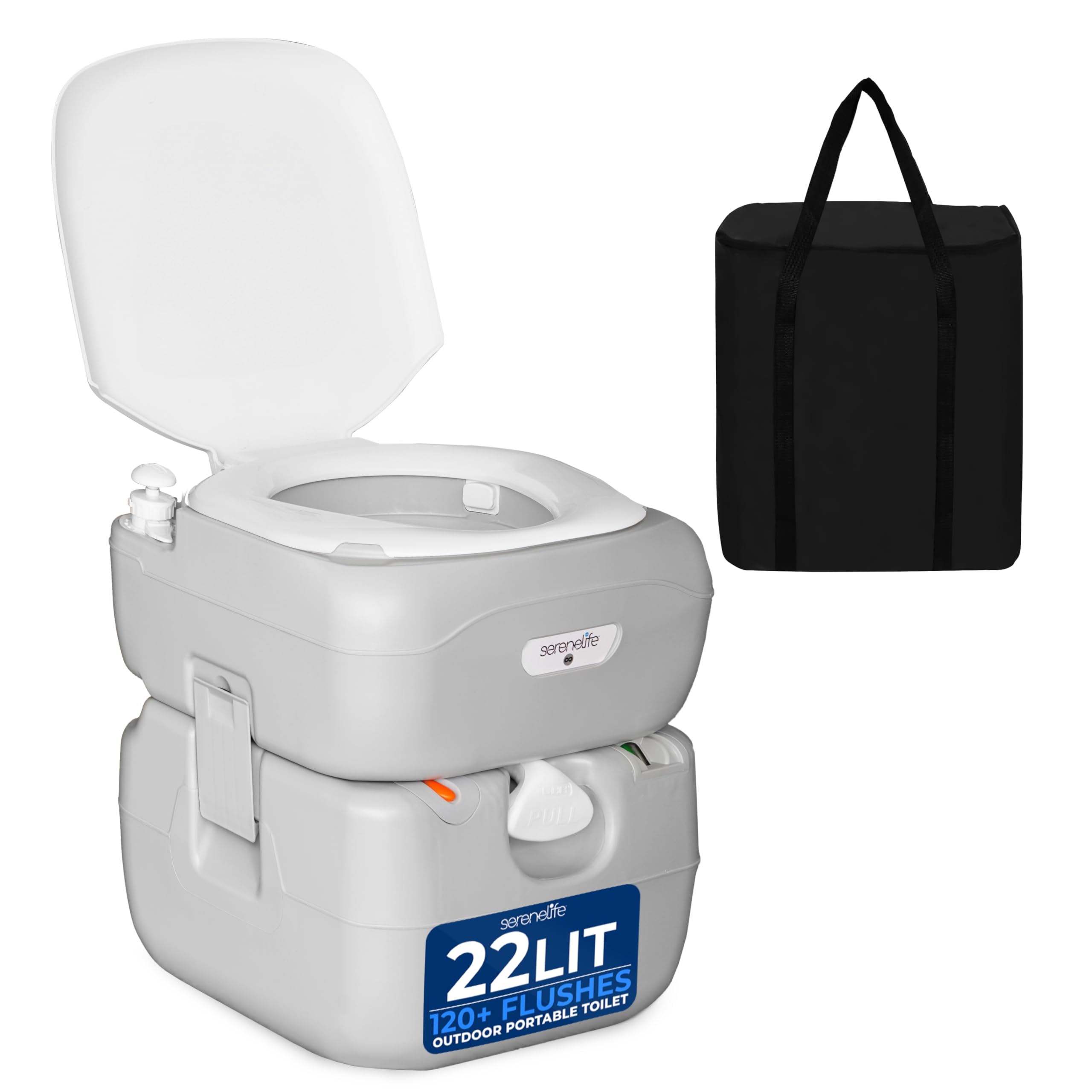 SereneLife Portable Toilet – 22L Camping Toilet, Leak-Proof Cassette Porta Potty with CHH Piston, Upgrade Waste Tank for RV, Indoor/Outdoor Use, White