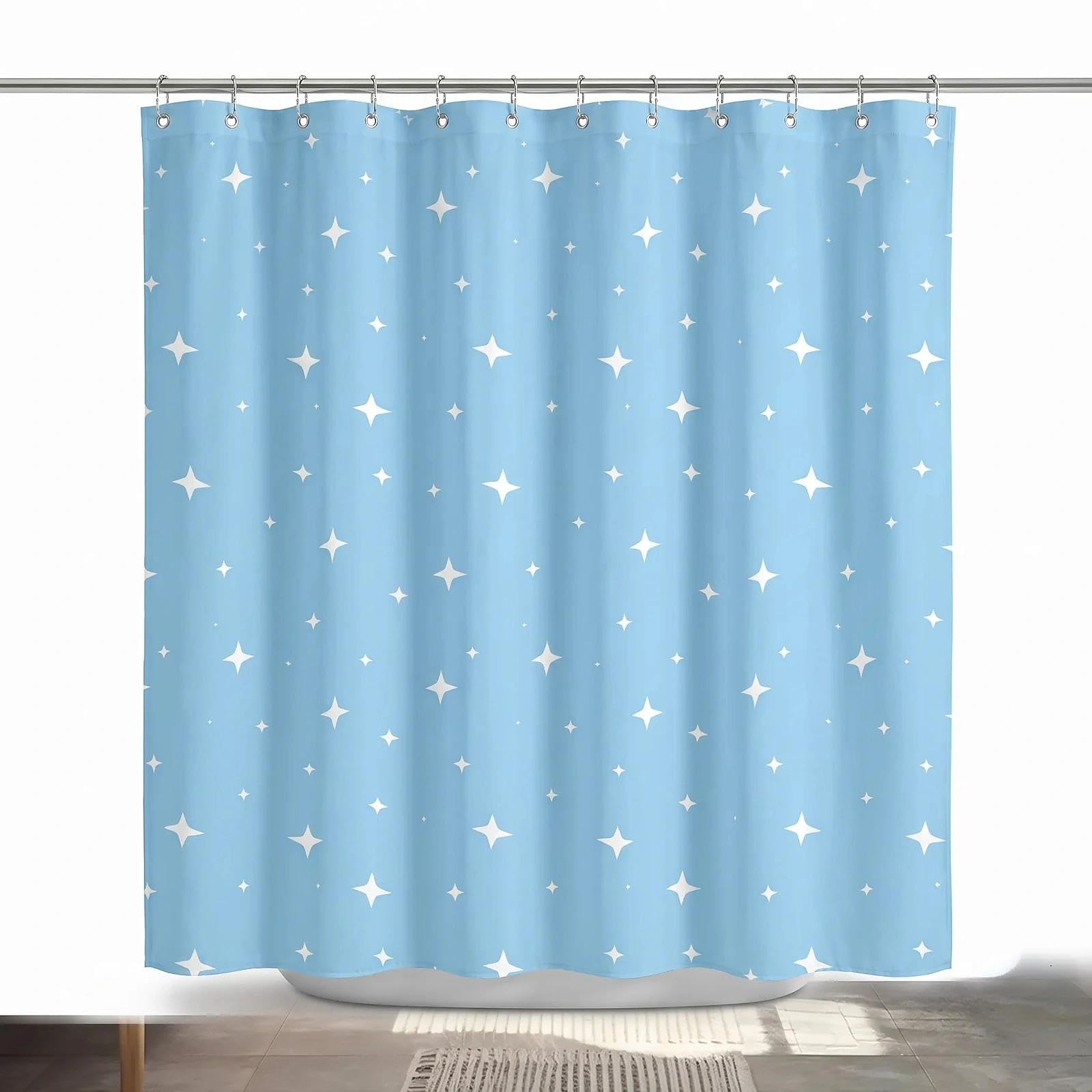 HUANYO Shower Curtain Mould Proof Resistant, 180 x 200cm Waterproof Bathroom Bathtub Curtain with 14 Hooks, One Piece per Set for Bath, Wet Room & Tub (Blue#star)