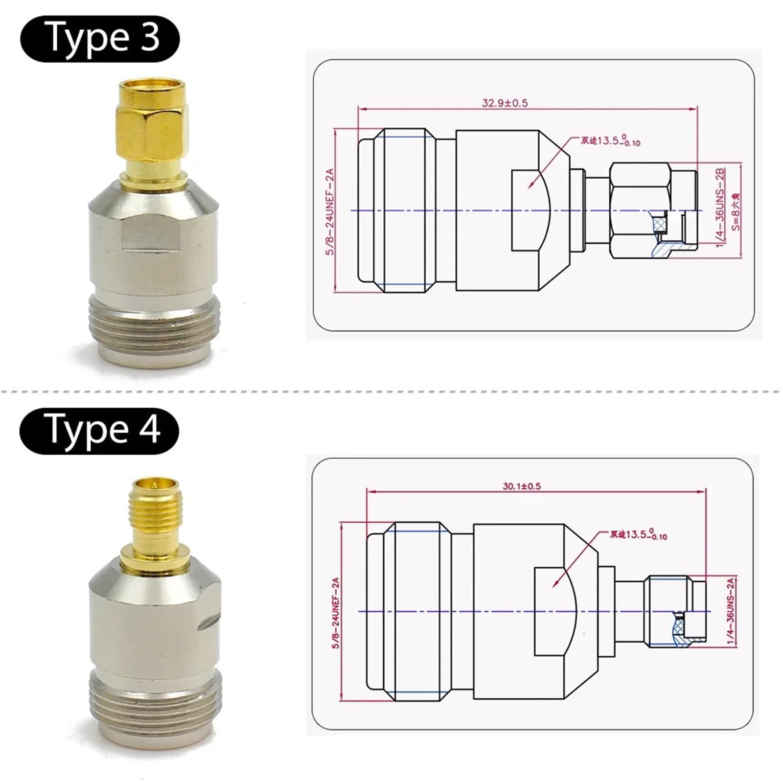 Kit adaptateur coaxial RP-SMA vers type N mâle/femelle (type 3, 3 pièces)