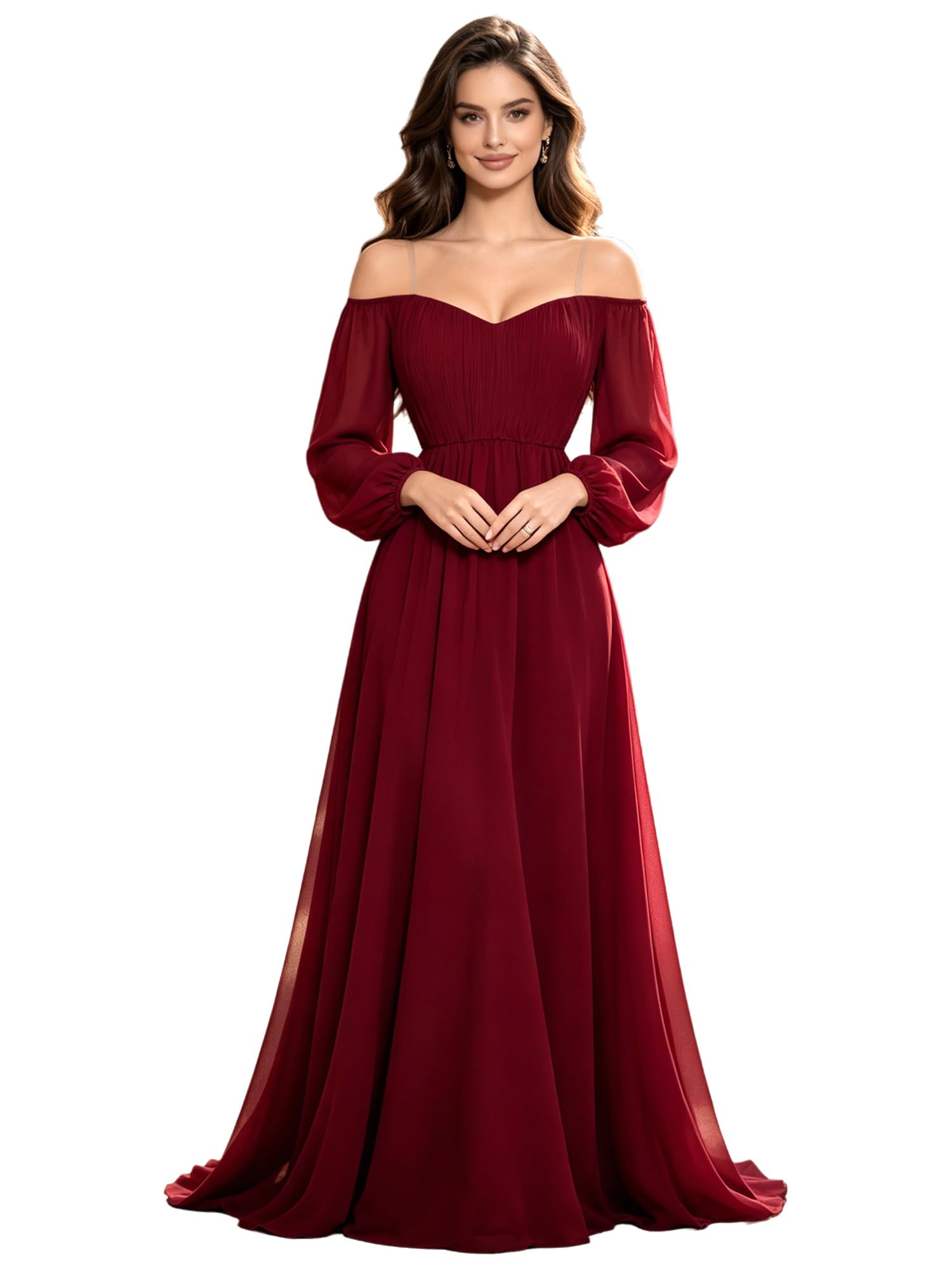 Robe soirée formelle à manches bouffantes avec silhouette ajustée - 8