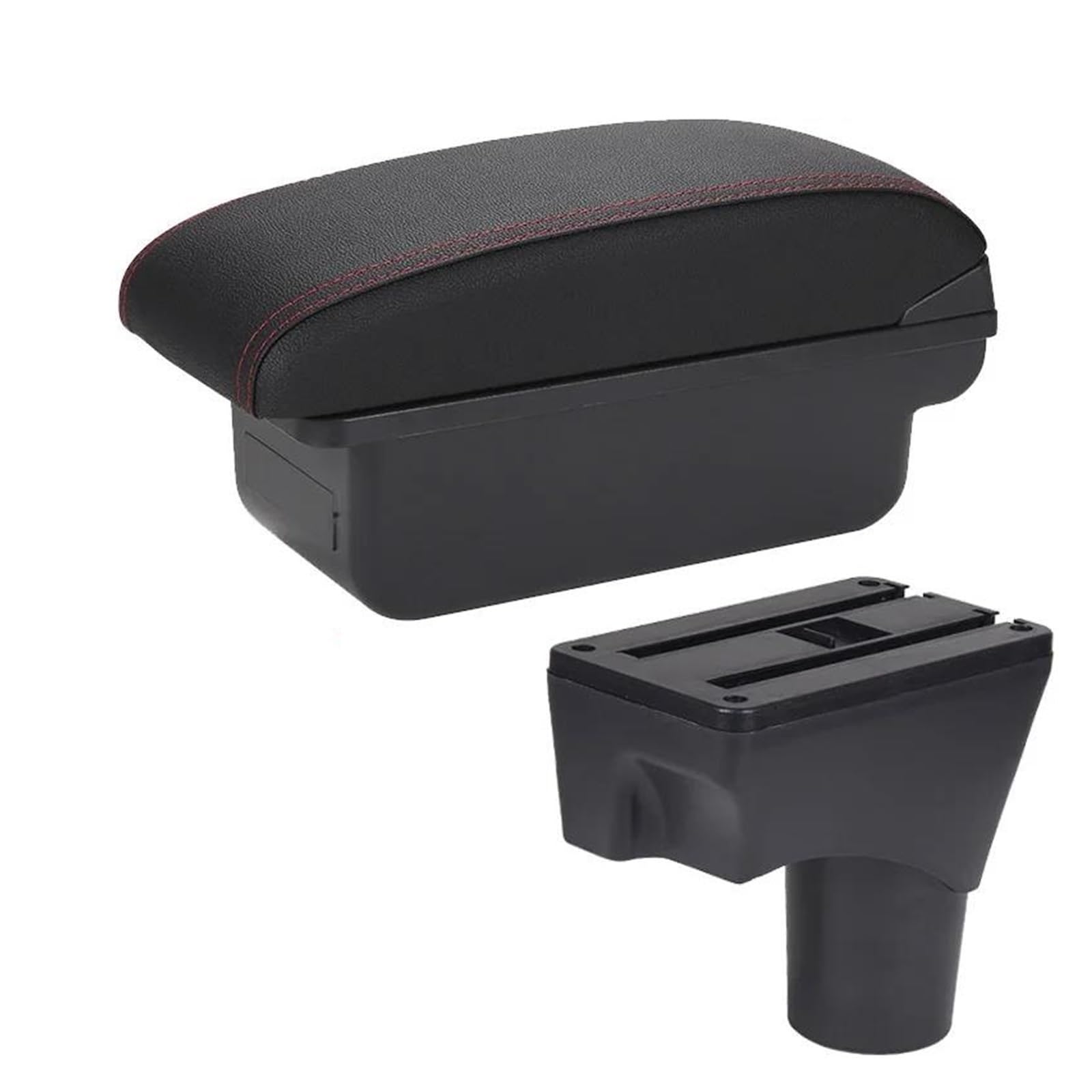 OTBEHUWJ Car Armrest Box Arm Storage Box For Nissan For Sunny For March For Micra K13 2010-2018 2019 2020 2021 2022(Black red NO USB)