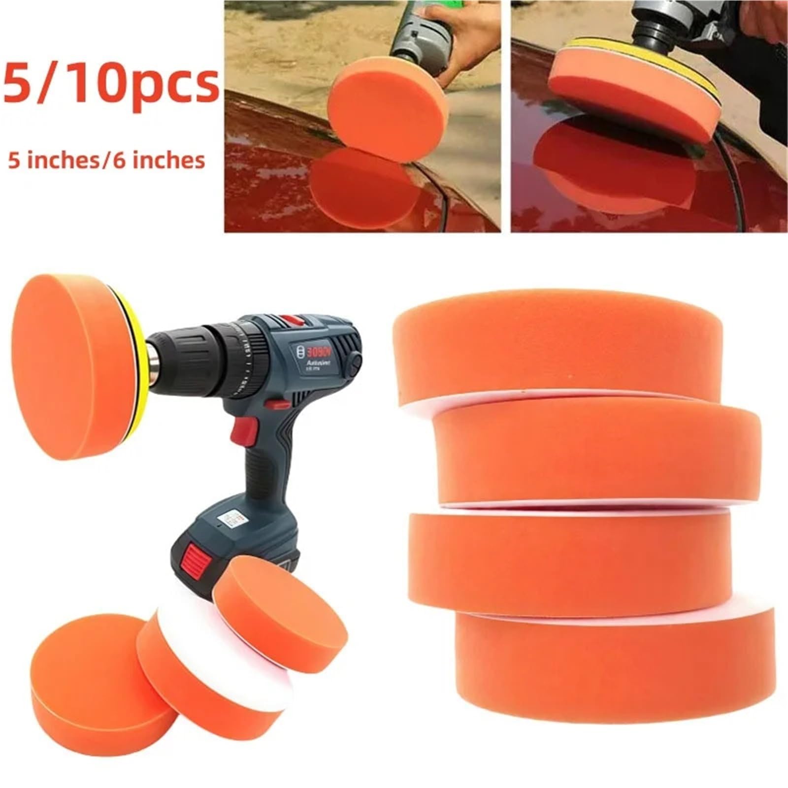 Polierschwämme 5/10 stücke 5 "/6" Auto Polieren Pads Flache Schaum Schwamm Wachsen Pad Kit Werkzeug for Polierer puffer(10pcs 6 inches)