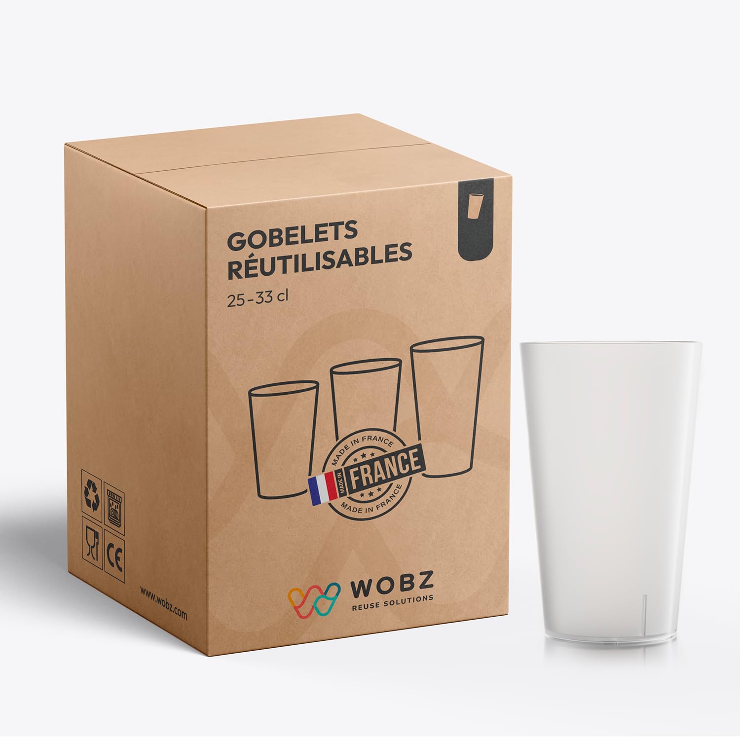 Wobz - Gobelet Plastique Transparent - 25 cl - Fabriqué En France - Polypropylène - Pack de 100