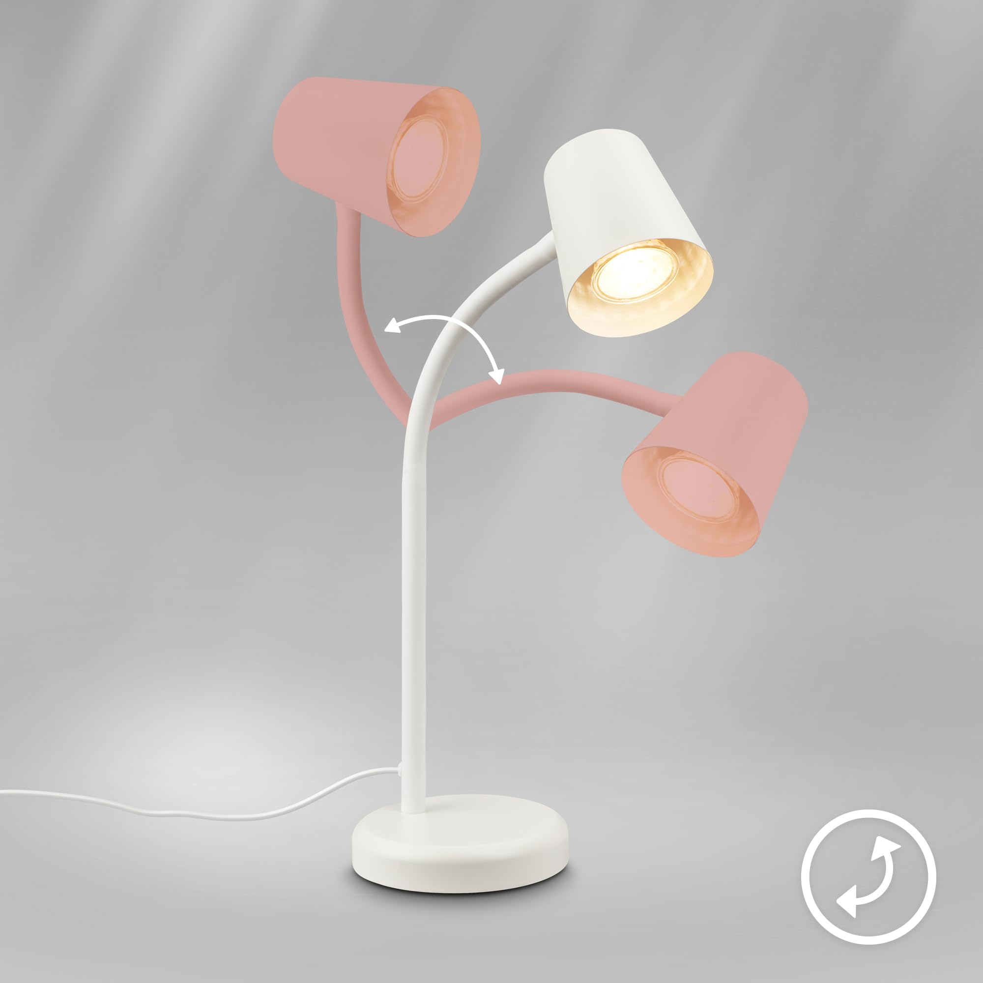 BRILONER – Lampka nocna, lampa biurkowa, obrotowa, lampa stołowa GU10 do domowego biura z przełącznikiem kablowym, lampka do czytania, biała