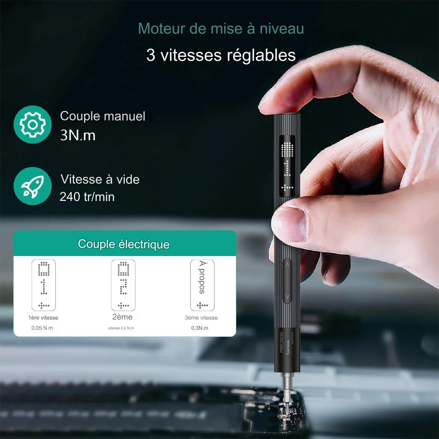 Destornillador Eléctrico 50 En 1 Mini Herramienta De Destornillador | 3 Ajustes de Par Luz LED para Tornillos de Relojes Para Reparación De Electrónicos Del Hogar PC Portátil