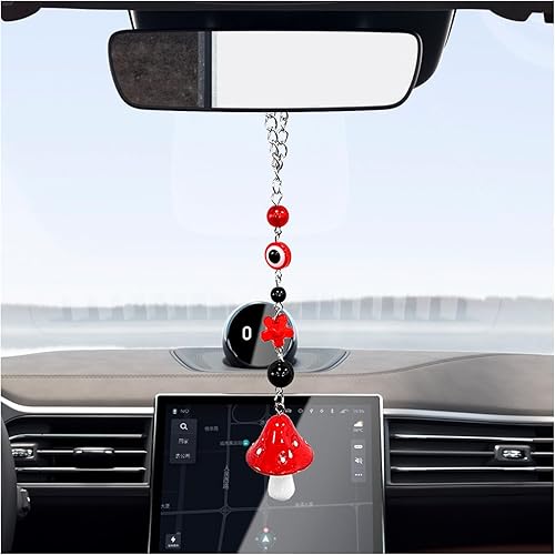 Adorno colgante de hongo para automóvil, accesorios de espejo retrovisor de ojo malvado de la suerte, lindo colgante de espejo retrovisor de hongo,