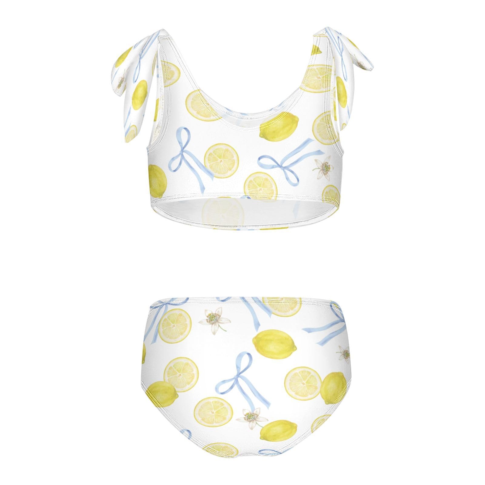 Dussdil Lemon Flowers Bow Girls Swimsuits 2 Piece Swimwear Bikini Set Beach Bathing Suit for Summer Girl Kids 3T