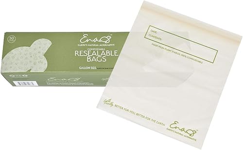 Earth's Natural Alternative - Bolsas de almacenamiento de alimentos 100 % compostables (50 galones), bolsas ecológicas, resellables, resistentes,
