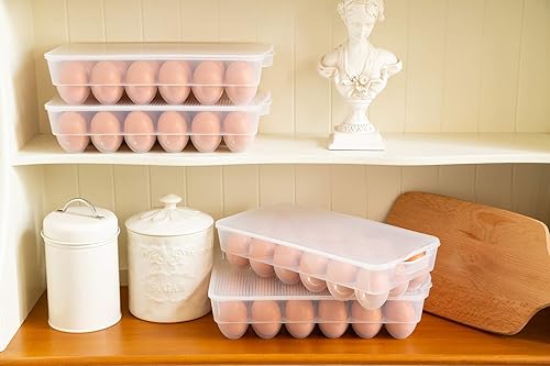Miniatura 7 de Soporte para huevos cubierto, almacenamiento de huevos para refrigerador, se adapta a 18 huevos, paquete de 4