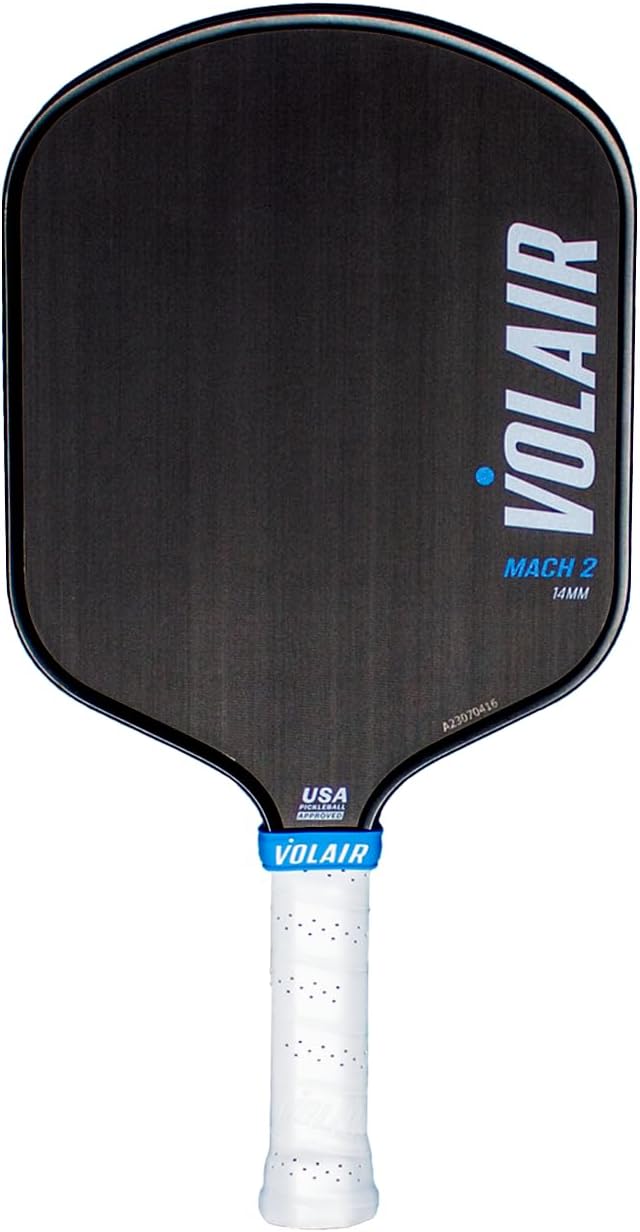 Volair Mach 2 Pickleball Paddle - New Shape - 8.125" Wide - Spin, Control and Power - Toray T700 Carbon Fiber Surface - Polypropylene Honeycomb - USAP Approved - 14mm and 16mm Options