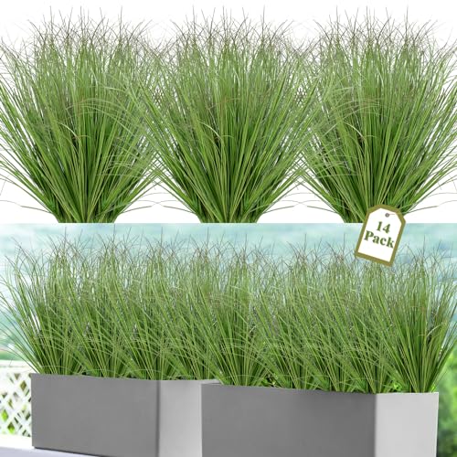 UXORSN 14 Bündel Kunstgras 51cm Hoch Künstliche Pflanzen Outdoor Wetterfest Kunstpflanzen wie Echt Künstliche Balkonpflanzen Grün Künstlich Gräser für Innen Außen Garten Büro Startseite Dekor