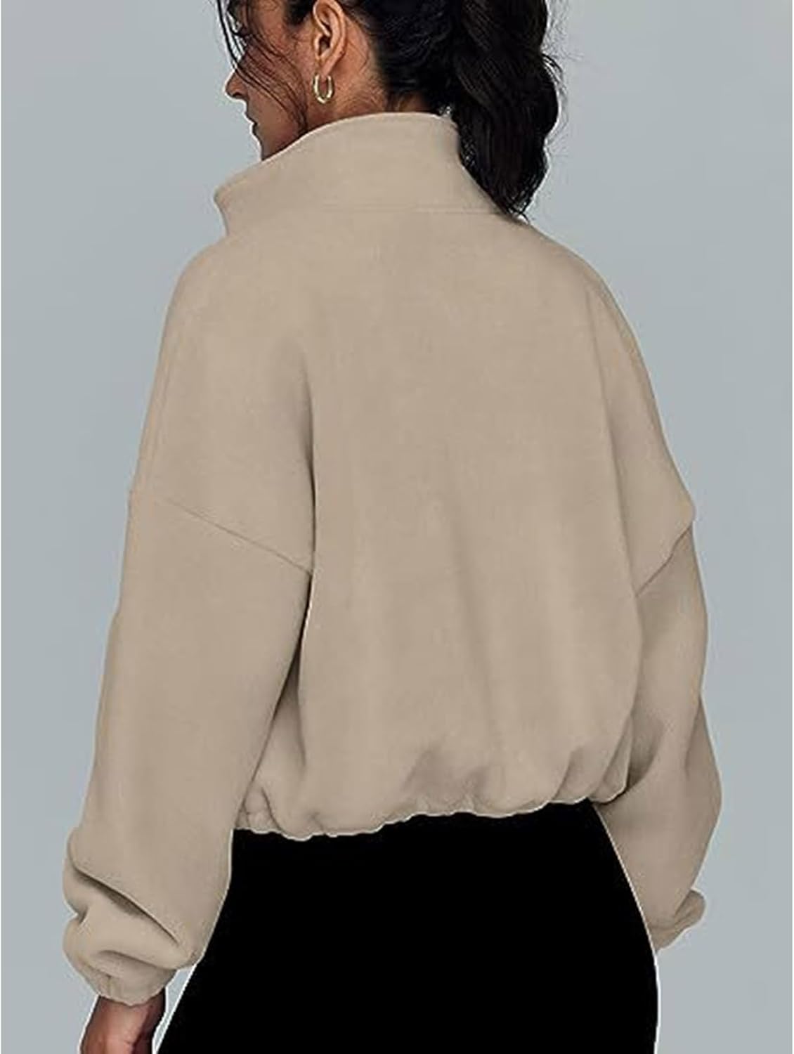 GaoCold Women's Zip Up Short Jacket Stand Collar Cardigan Oversized Sweatshirts Drawstring Hemlines Casual Long Sleeve Coat - Image 9