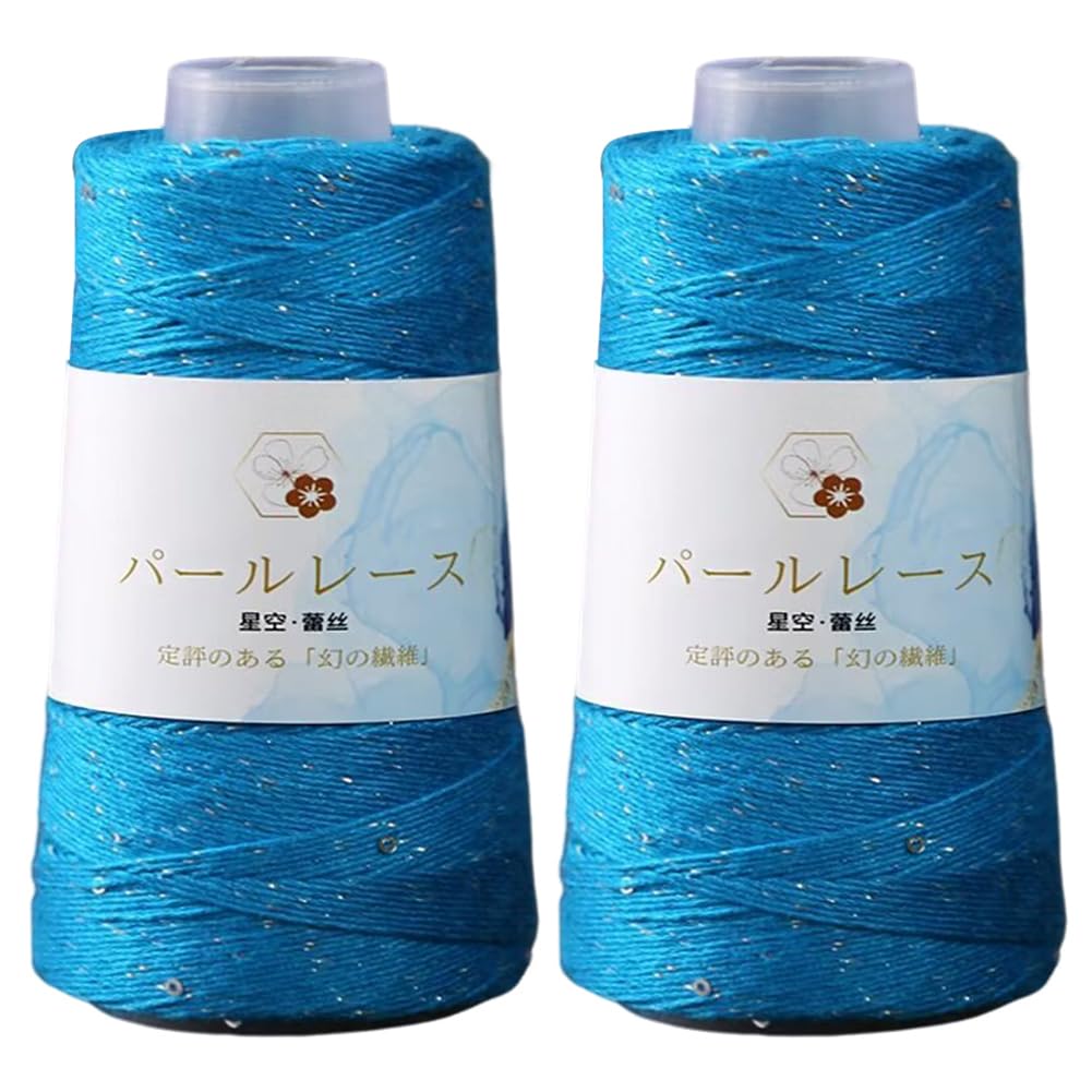 50g x 2 Rolls Cotton Yarn Sequin Knitting Yarn Glitter Crochet Threads Cotton Hand Knitting Yarns for Knitting Shawl Scarf Sweater Hat Craft Projects