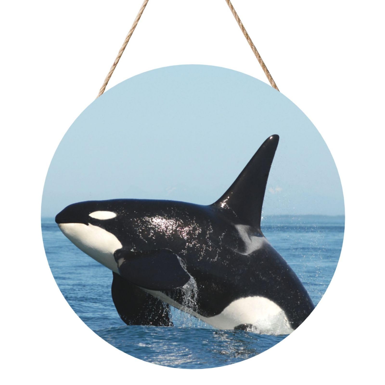 InOmak Killer Whale Printed, Round Wood Panel Painting 12 in, Wall Hanging Painting For Home