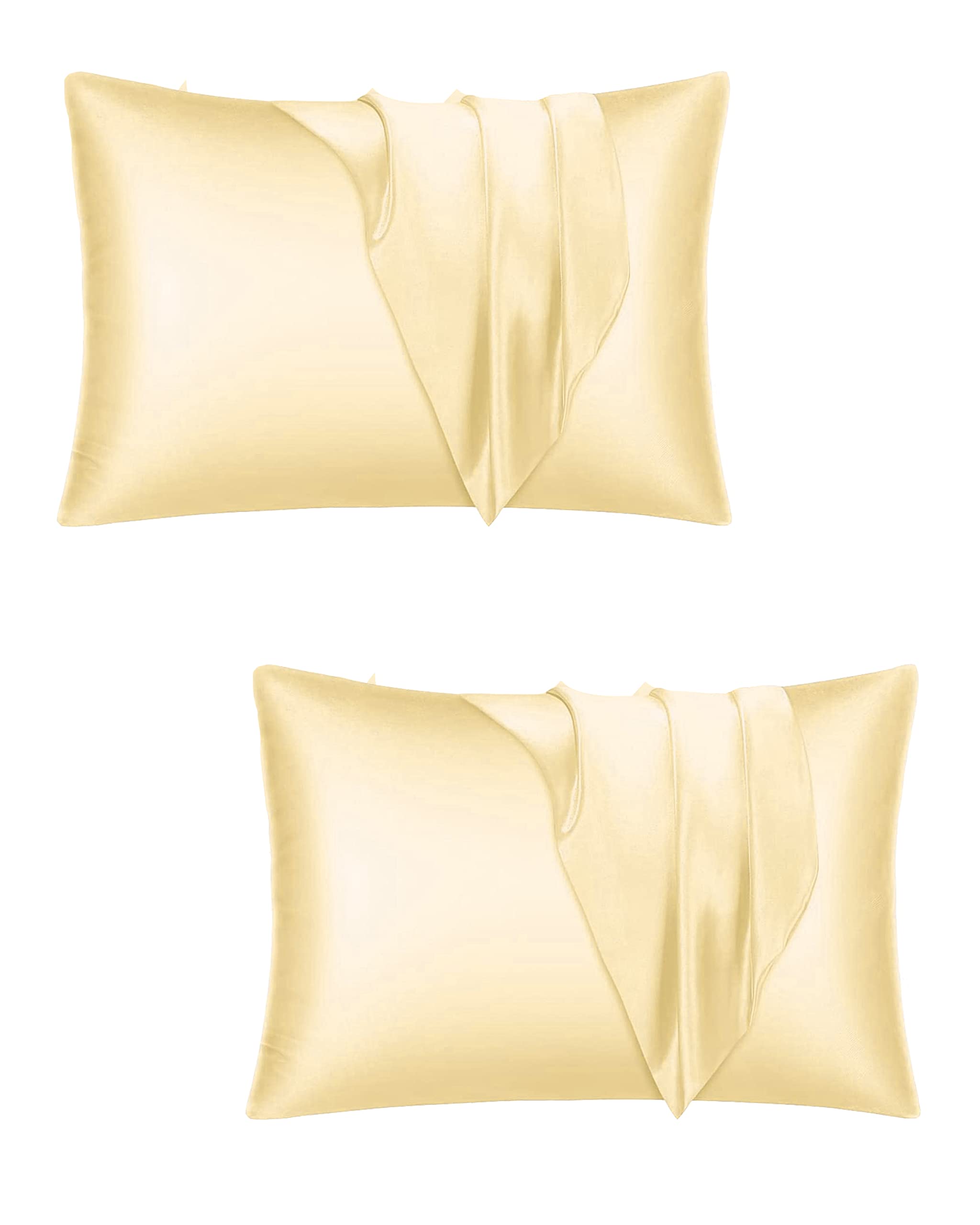 SXK Satin Silk Pillowcase Covers Protectors with Envelop Closure for Hair and Skin Bed Room Home Decor Set of 2 Regular Size (18x27) with 3 Scrunchies for Ponytail Hair (Cream) (B0BS4BN8CZ) Amazon Price History, Amazon Price Tracker