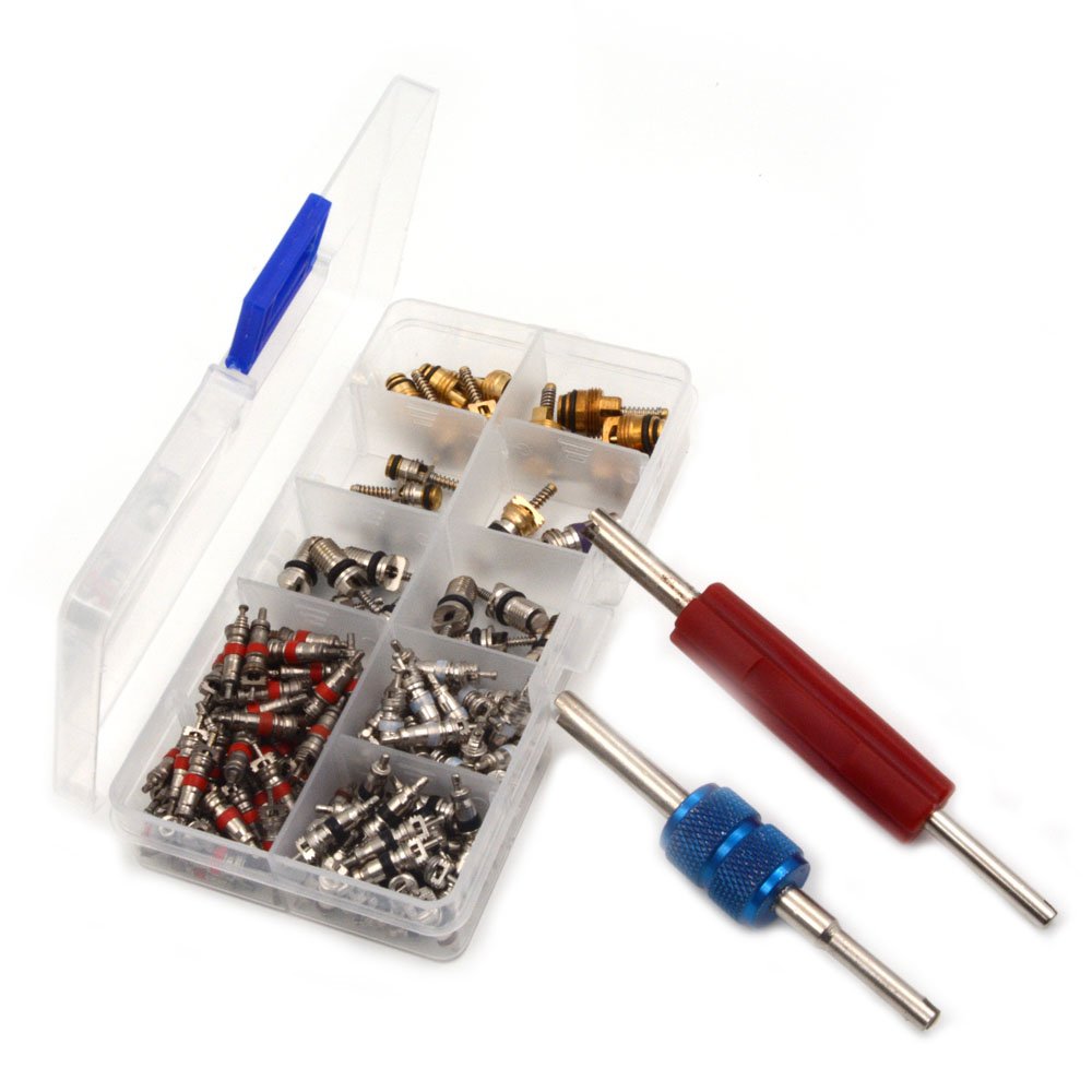 Nikauto 134Pcs Car Air Conditioning Valve Core and 2Pcs A/C R12 R134a Refrigeration Tire Valve Stem Cores Remover Tool