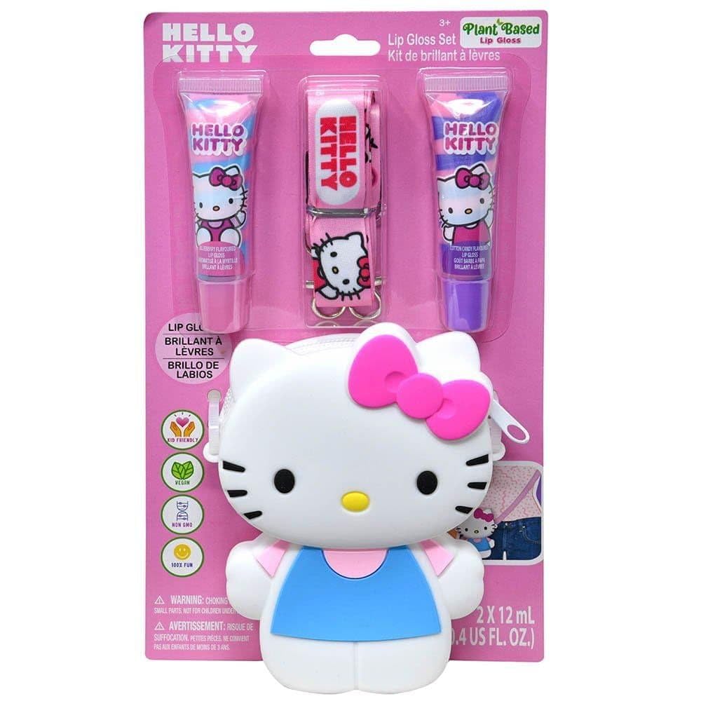 Hello Kitty Plant Based Lip Gloss Set with Crossbody Bag, Cotton Candy and Blueberry