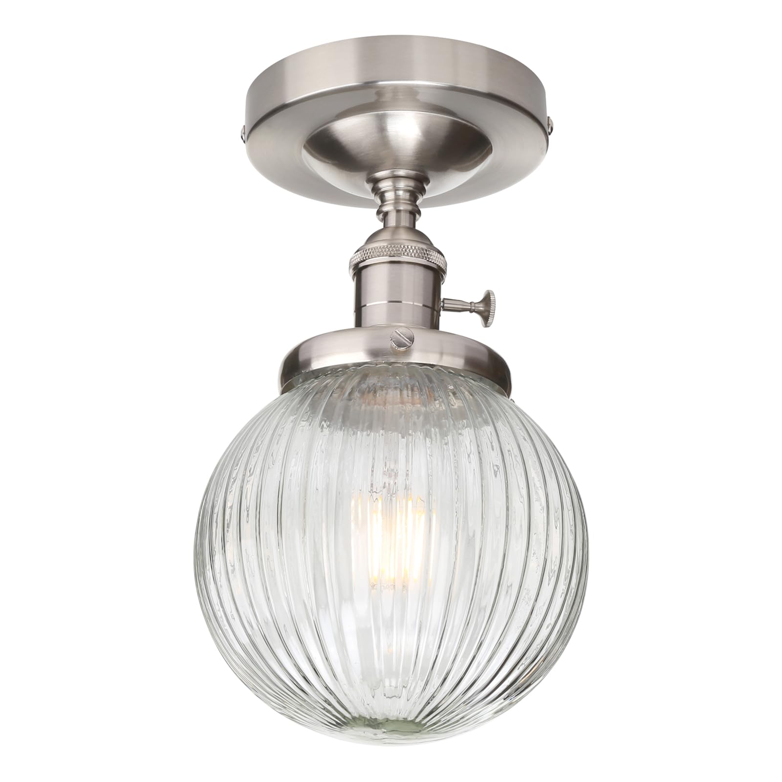 Yosoan Industrial Loft Bar Ribbed Glass Pendant Ceiling Light,Globe Ceiling Pendant Light Fitting for Kitchen Bedroom Living Room (Brushed)