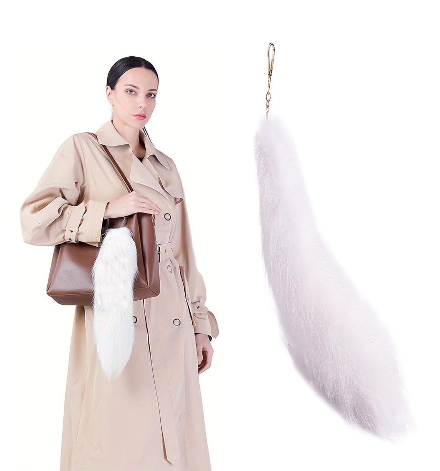 tintoke Fuchsschwanz,fox tail,Fuchsschwanz Anhänger etwa 40cm Fell Schwanz Keychain fox tail keychain Auto Schlüsselketten Anhänger Weich Flaumig Dicht Dekoration (weiß)