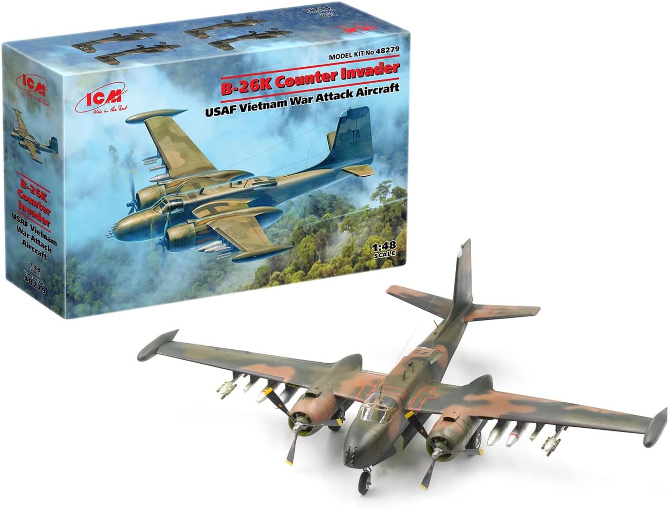 ICM Model - Airplane Model B-26K Counter Invader Model Plane Kit - 1:48 Scale Model Kit of Vietnam Era Aircraft - Plastic Military Plane to Build with Assembly Instructions (48279)
