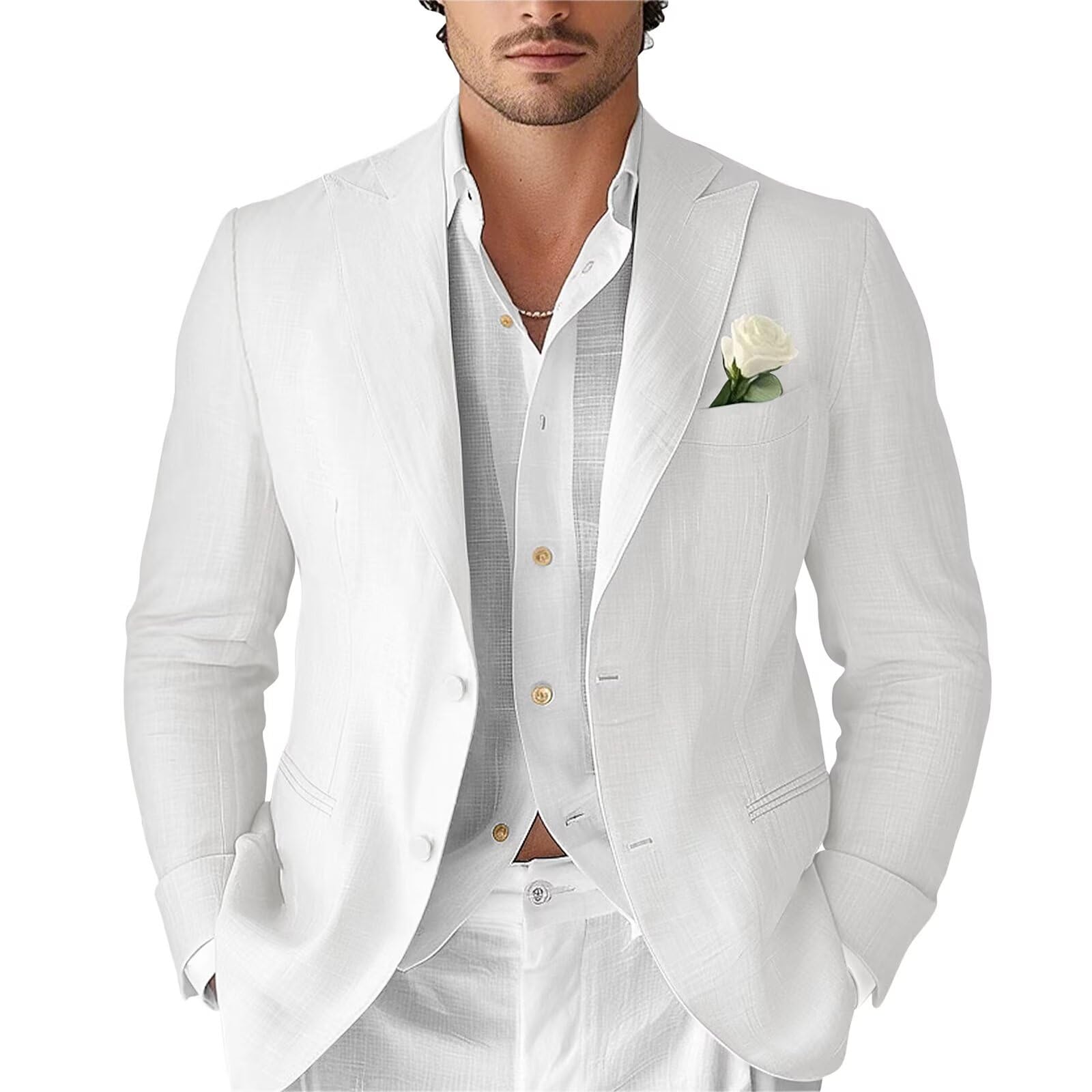TUXBURNTXZ Men's Casual Linen Blazer Lightweight Sport Coat Regular Fit Formal Beach Wedding Groomsmen Jackets Suit 2026