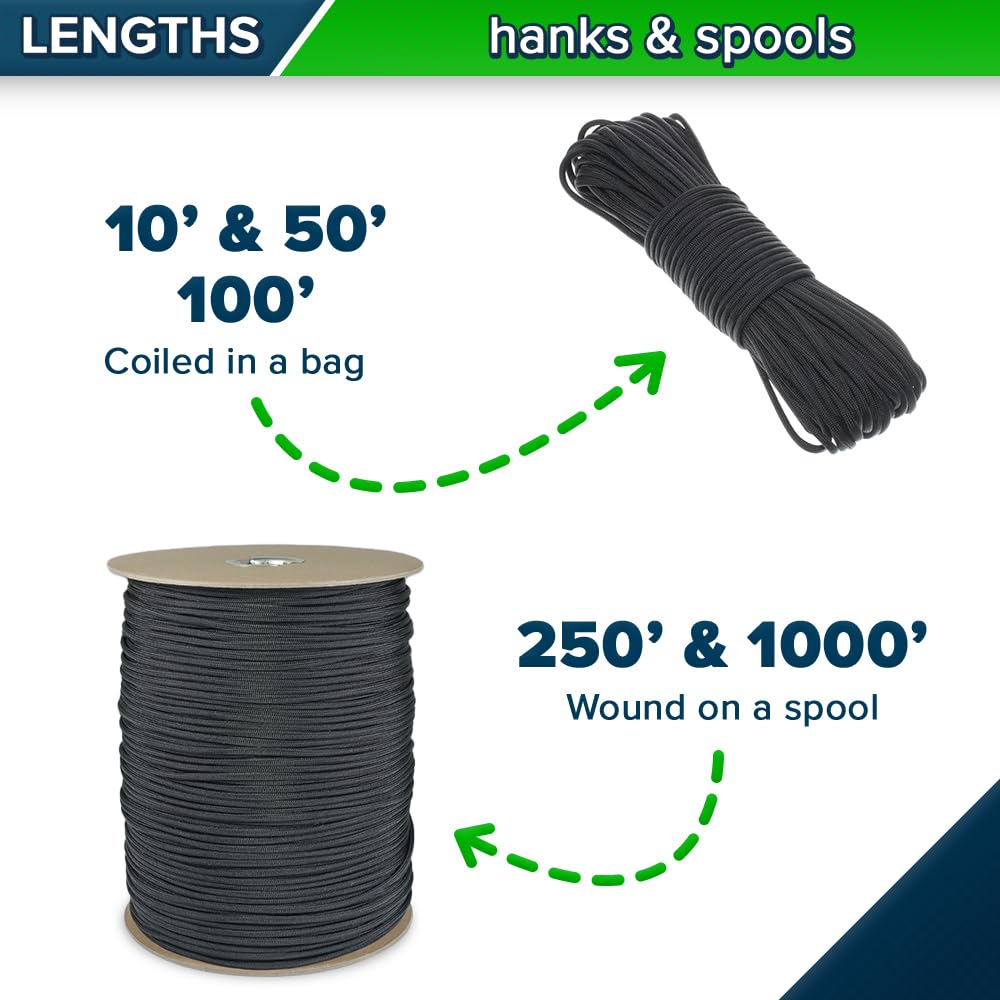 Paracord Planet Typ III 550 Paracord – 600+ Farben – Stränge von 3 - 30 m und Spulen von 70 - 300 m – perfekt für Innen- und Außenbereich, und DIY-Projekte
