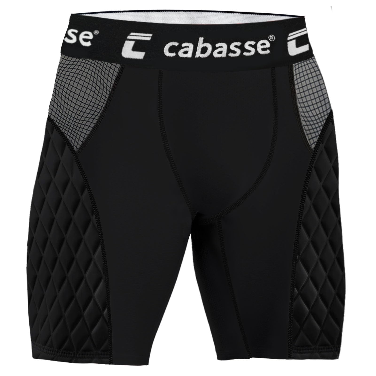 Cabasse Adult Elite Padded Sliding Shorts w/Cup Pocket, Men's Slider Shorts for Baseball & Football (Black White Red, Medium)