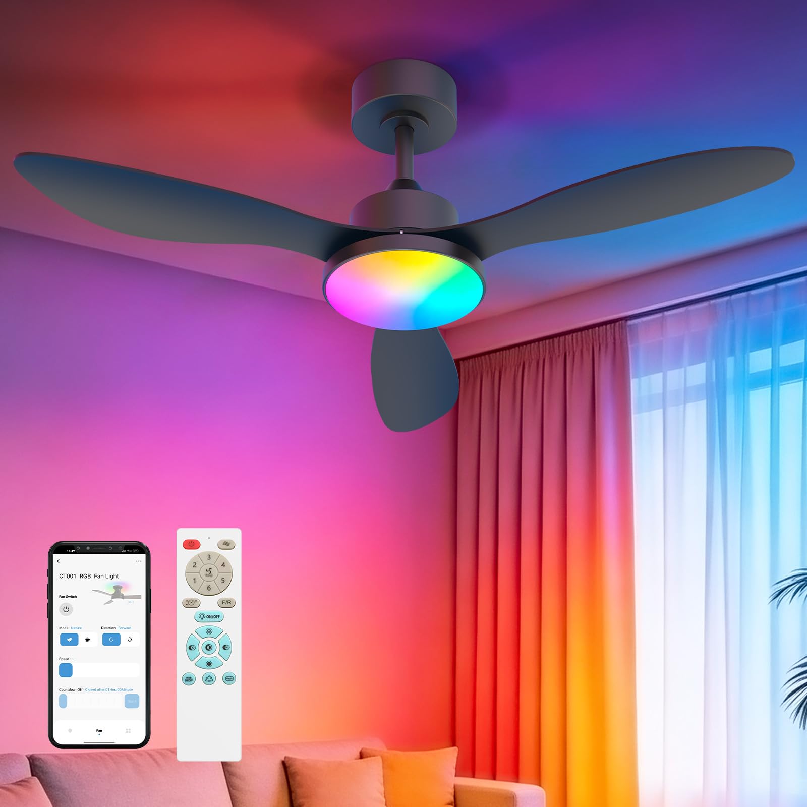 Photo 1 of ORITHAM 42" RGB Smart Ceiling Fan with Light and Remote