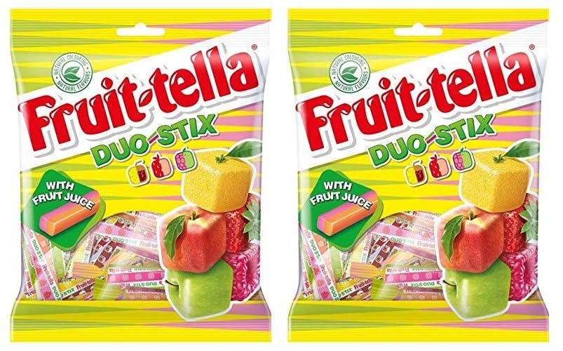 Fruittella Duo-Stix Fruit Candies with Fruit Juice, Assorted Flavours, 135 Grams Each Pack of 2 (Imported)