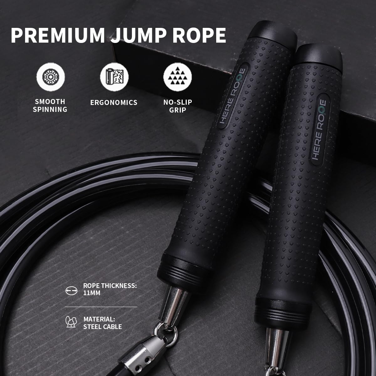 Hererope Ważona skakanka, linka stalowa 11 mm, metalowe uchwyty, regulowana długość, do treningu i fitnessu