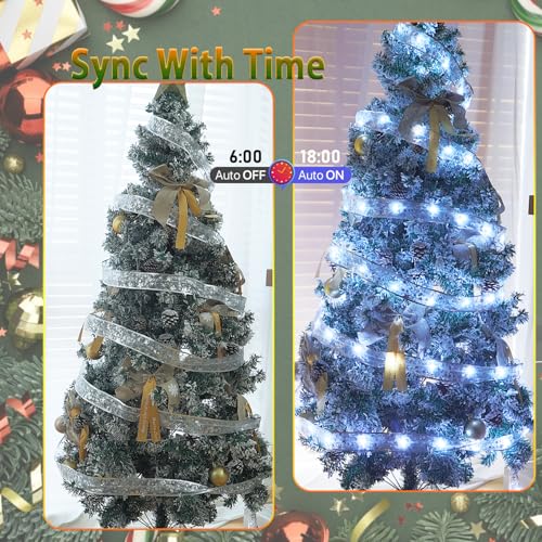 Lphianx Smart Christmas Tree Ribbon String Lights, 33ft 80 Modes Colors Changing Ribbon Light for Christmas Tree, APP & Remote Control, Sync Musical, Timer, USB (Silver) - image 3