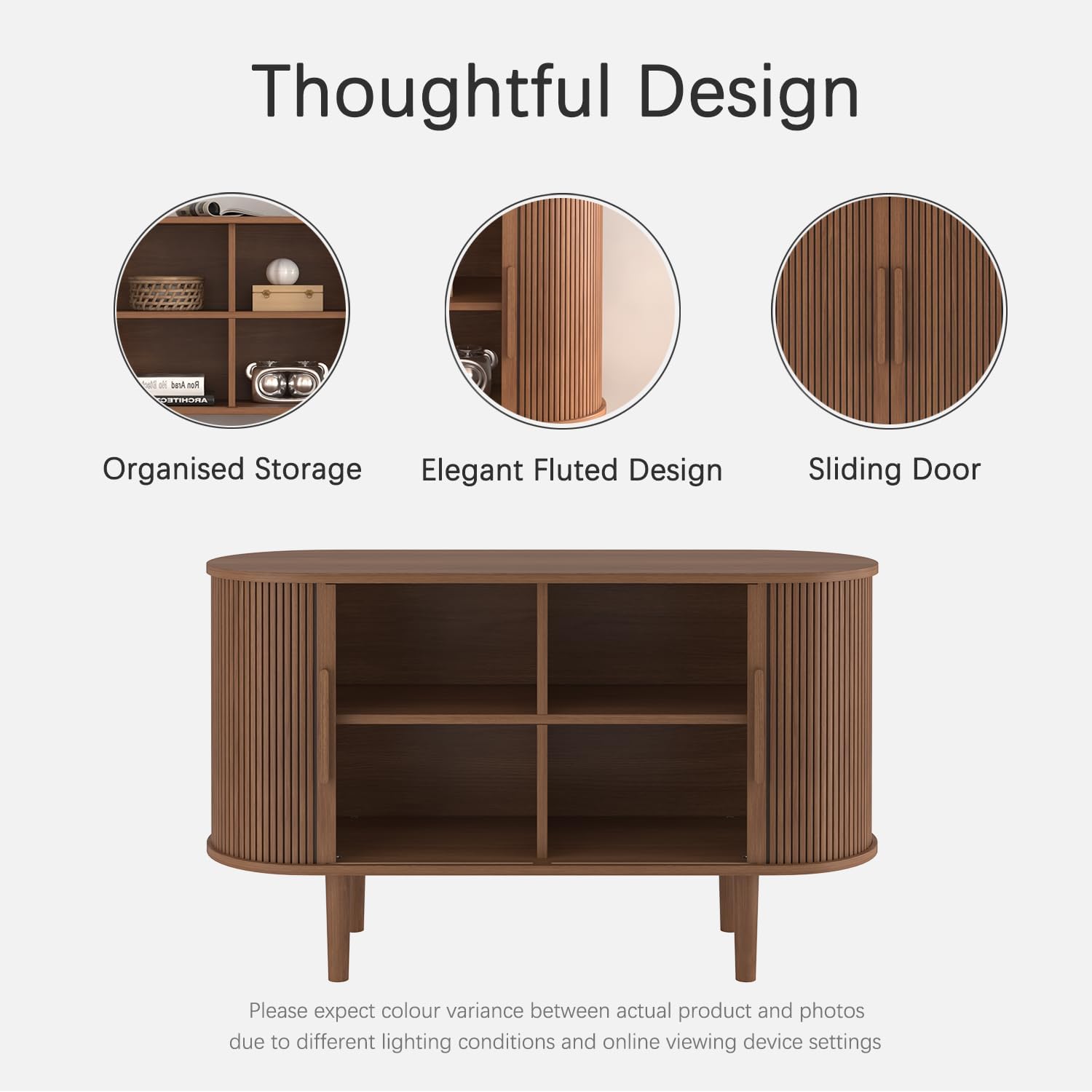 47" Tambour Door Sideboard Storage Cabinet - Fluted Buffet With Shelves For Living Room Or Kitchen