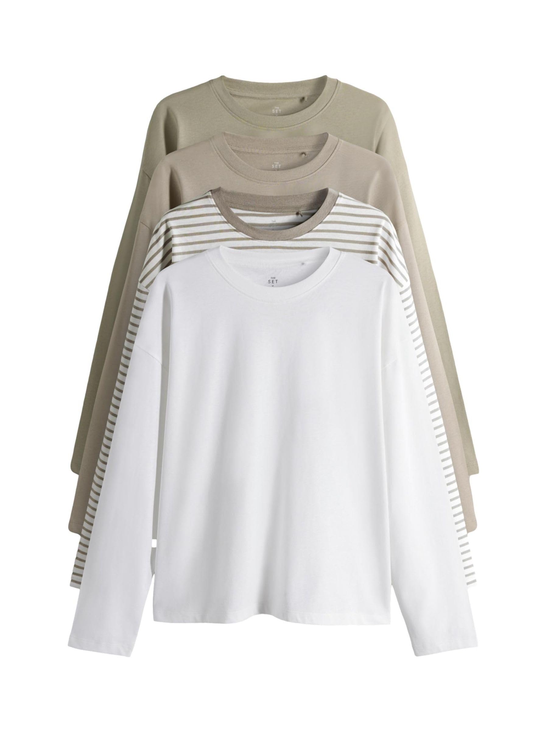 THE SET Damen t Relaxed Fit Langarmshirts, 4er-Pack