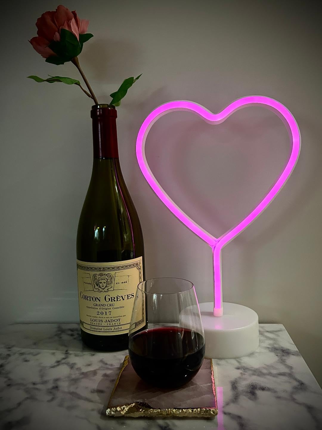 PRĀNA LIFÉ LED Decorative Pink Neon Heart Light with Base, Pink Heart